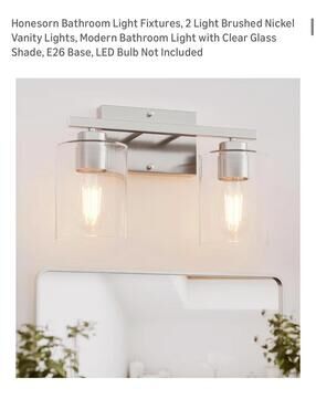 Honesorn 2-Light Brushed Nickel Bathroom Vanity Light with Clear Glass Shades